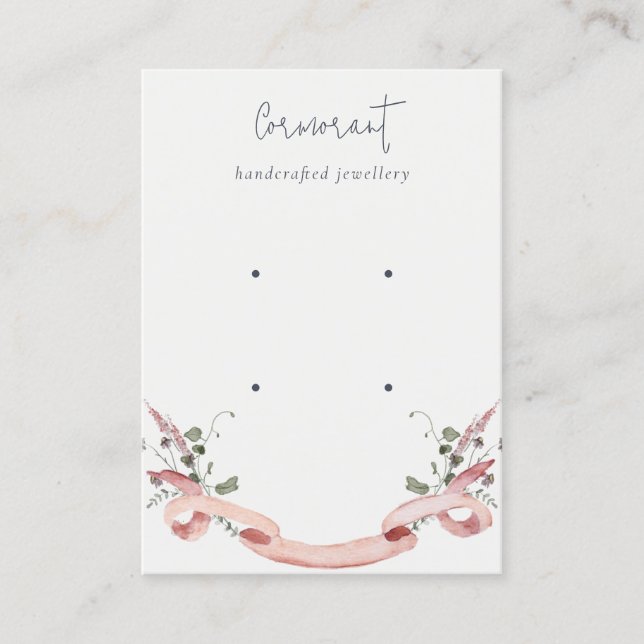 Chic Pink Blush Wildflower Ribbon 2 Stud Earring Business Card (Front)