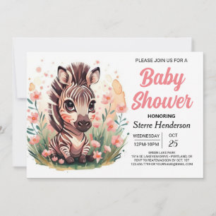 Chic Pink Boho Zebra Baby Shower Invitation