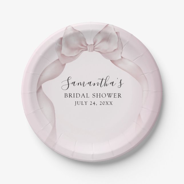 Chic Pink Bow Bridal Shower Paper Plate (Front)