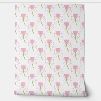 Chic Pink Bow & Flower Watercolor Pattern Wallpa Wallpaper