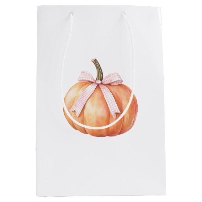 Chic Pink Bow Pumpkin Medium Gift Bag (Front)