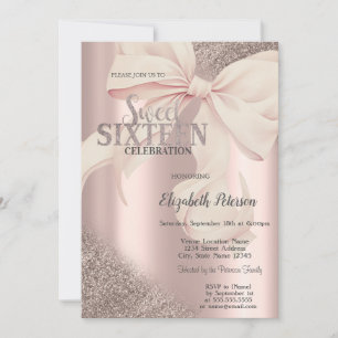 Chic Pink Bow Rose Gold Sweet 16 Invitation