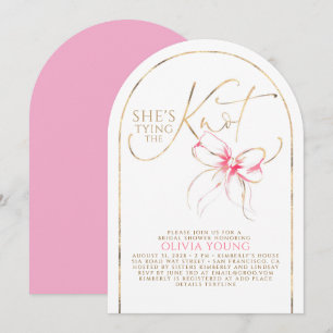 Chic Pink Bow She's Tying The Knot Bridal Shower Invitation