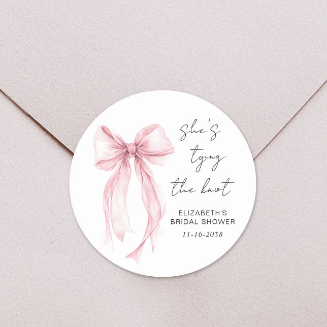 Chic Pink Bow Watercolor Bridal Shower Classic Round Sticker (Creator Uploaded)