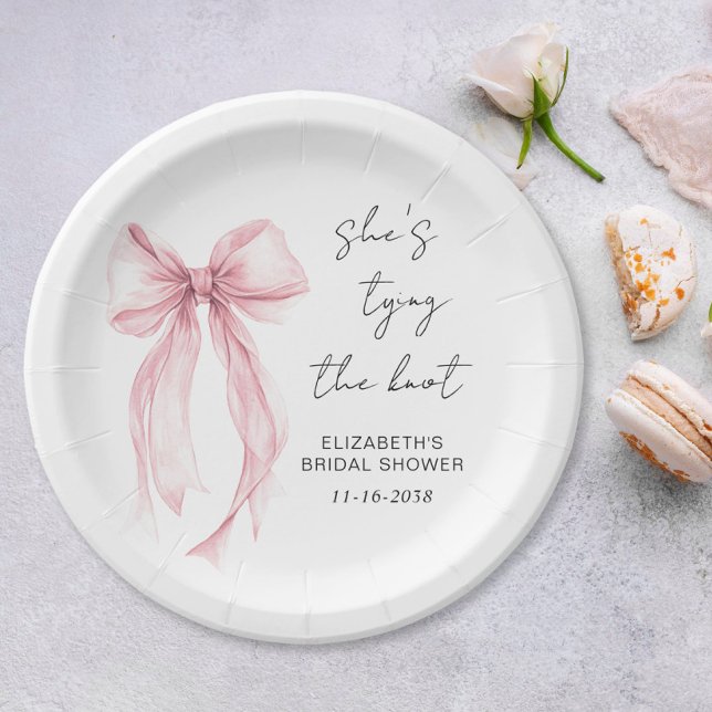 Chic Pink Bow Watercolor Bridal Shower Paper Plate (Creator Uploaded)