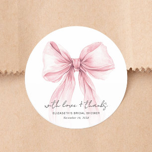 Chic Pink Bow Watercolor Bridal Shower Thank You Classic Round Sticker