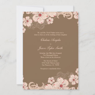 Chic pink brown hibiscus flower wedding invitation