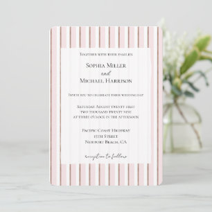 Chic Pink Brown White Stripes Wedding Invitation