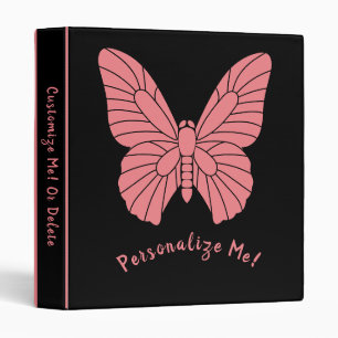 Chic Pink Butterfly on Black Elegant Design Binder