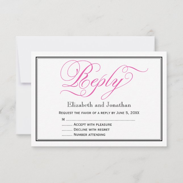 Chic Pink Calligraphy Script Wedding Reply Card (Front)