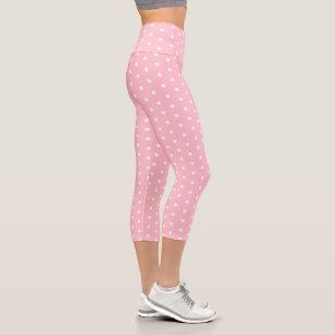 Chic Pink Capri Leggings with White Dot Pattern