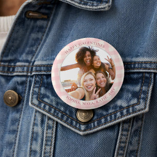 Chic Pink Check Typography Photo Galentine's Day 3 Inch Round Button