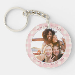 Chic Pink Check Typography Photo Galentine's Day Keychain