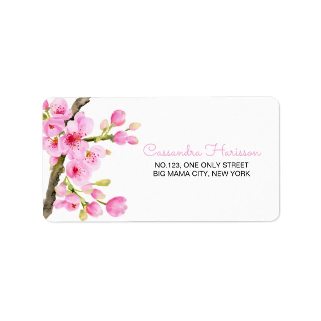 Chic Pink Cherry Blossom Sakura Floral Address Label (Front)