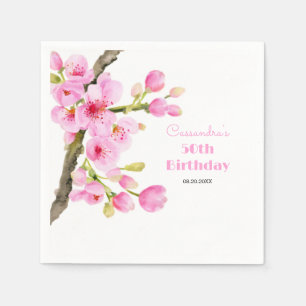 Chic Pink Cherry Blossom Sakura Floral Birthday Napkin