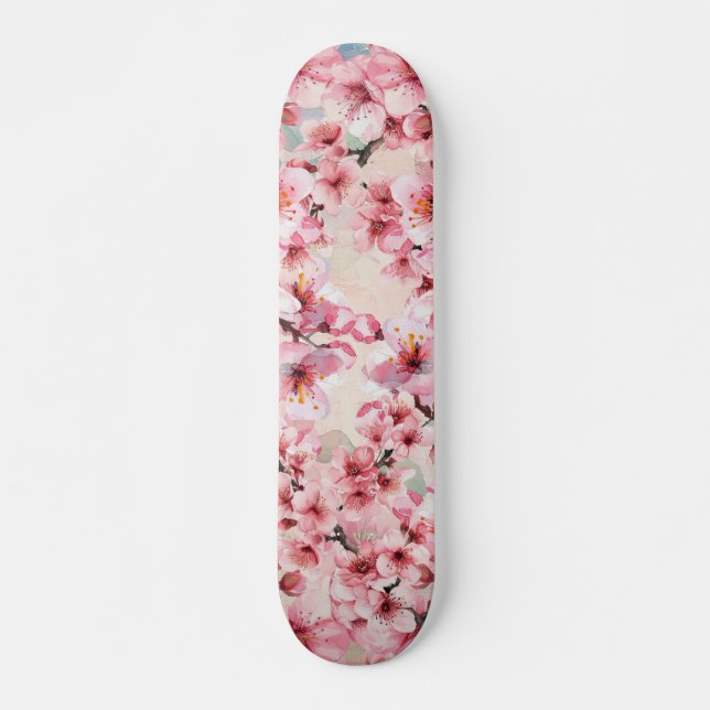 Chic Pink Cherry Blossom Skateboard  (Front)