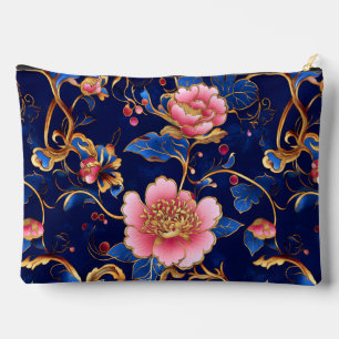 Chic pink cobalt blue floral pattern accessory pouch