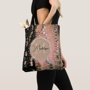 Chic Pink Coral and Black Gypsy Scarf Tote Bag