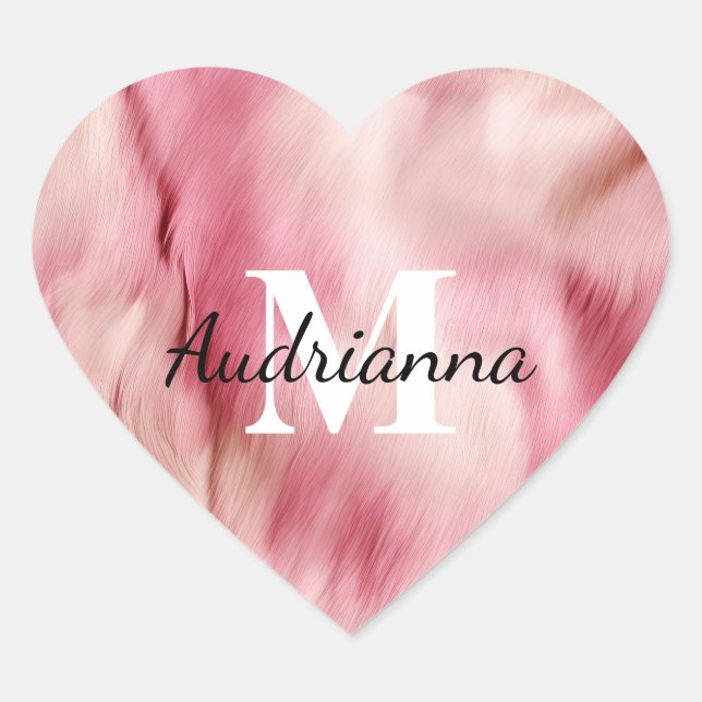 Chic Pink Cowgirl Cowhide Monogram Heart Sticker (Front)