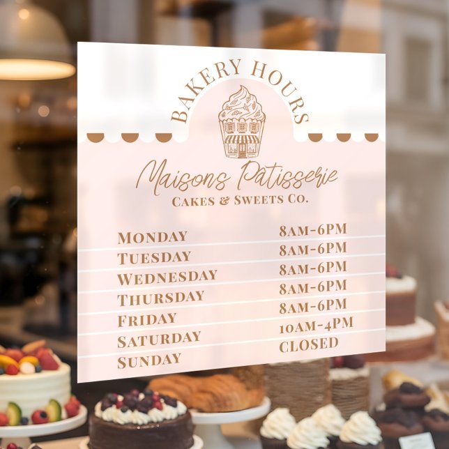 Chic Pink Cupcake Bakery Pastry Shop Store Hours Window Cling (Chic Pink Cupcake Bakery Pastry Shop Store Hours Window Cling)