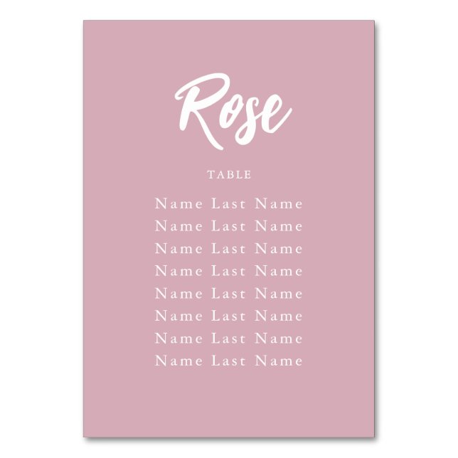 Chic Pink Custom Table Name Seating Assignment Number (Front)