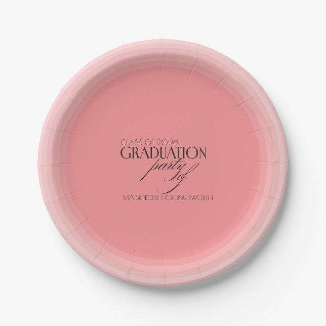 Chic pink customizable graduation party paper plate (Front)