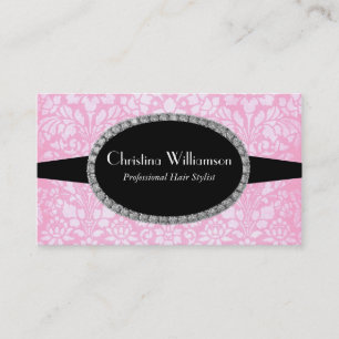Chic pink Damask Rhinestones Business Card