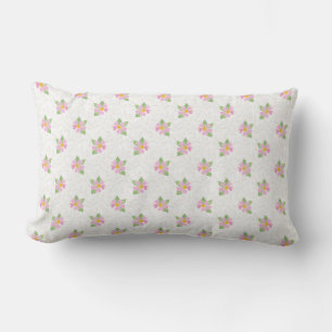 Chic Pink Dog Rose on Textured White Lumbar Pillow