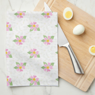 Chic Pink Dog Roses, Textured White Kitchen Towel