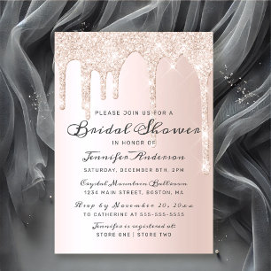 Chic Pink Dripping Glitter Elegant Bridal Shower Invitation