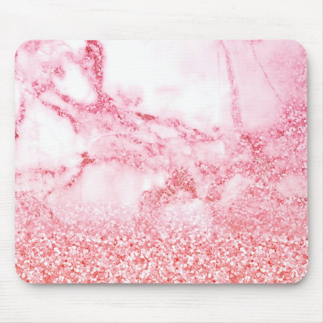 Chic Pink Elegant Rose Gold Glitter Marble Mouse Pad (Front)
