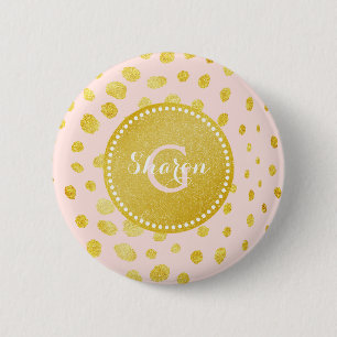 Chic pink faux gold glitter cheetah print monogram 2 inch round button