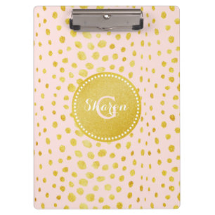 Chic pink faux gold glitter cheetah print monogram clipboard