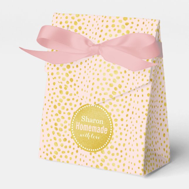 Chic pink faux gold glitter cheetah print monogram favor box (Front Side)