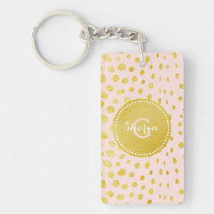 Chic pink faux gold glitter cheetah print monogram keychain
