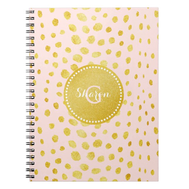 Chic pink faux gold glitter cheetah print monogram notebook (Front)