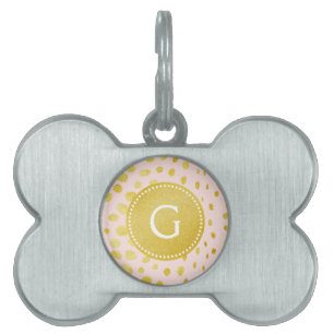 Chic pink faux gold glitter cheetah print monogram pet ID tag