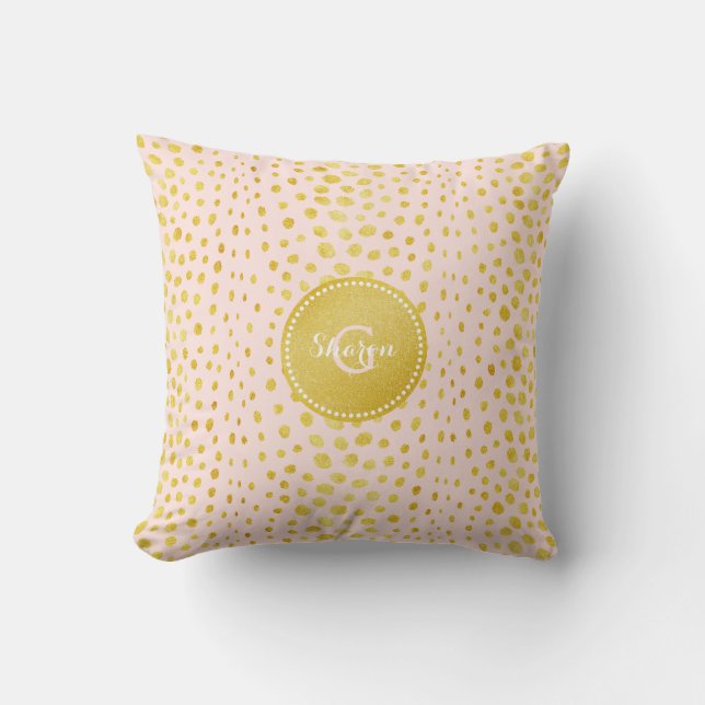 Chic pink faux gold glitter cheetah print monogram throw pillow (Front)