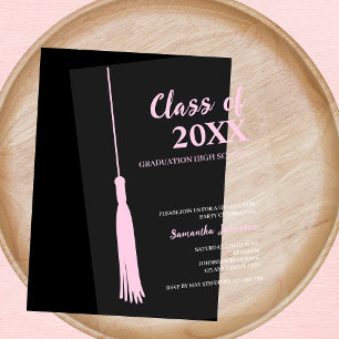Chic Pink Feminine 2026 Grad Tassel Graduation Acrylic Invitations