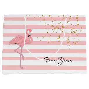 Chic Pink Flamingo and Stripes Gift Bag