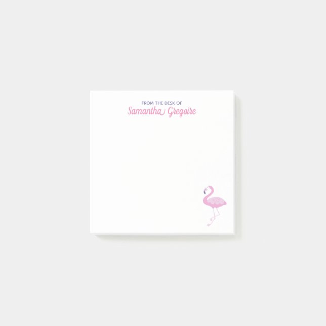 Chic Pink Flamingo From the Desk Of Name Post-it Notes (Front)
