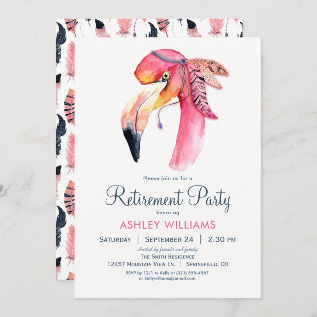 Chic Pink Flamingo Retirement Party Invitation (Front/Back)