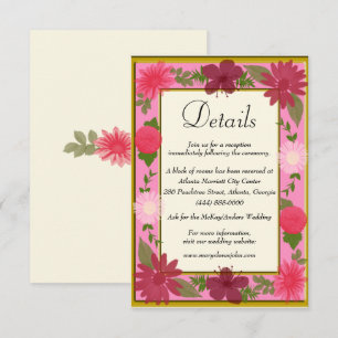 Chic Pink Floral Botanical Wedding Details Enclosure Card