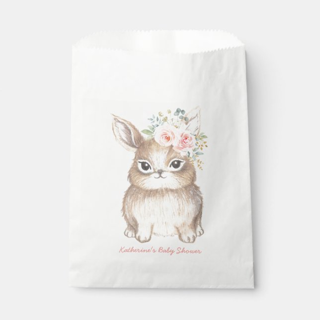 Chic Pink Floral Bunny Rabbit Baby Shower Party Favour Bag (Front)
