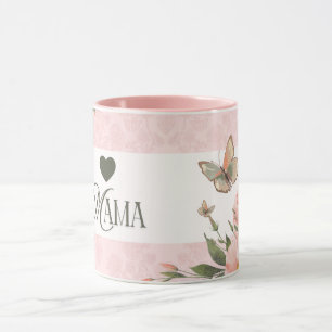 Chic Pink Floral Butterfly MAMA Coffee Mug