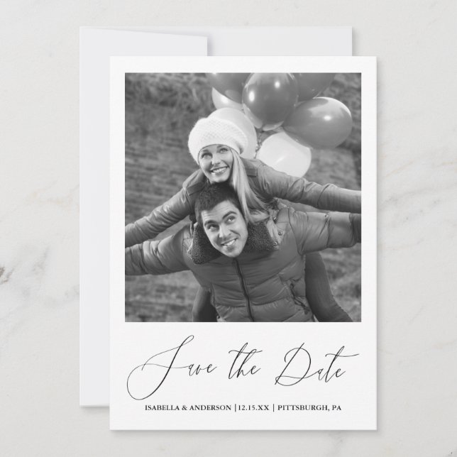 Chic Pink Floral Calligraphy Photo Save the Date (Front)