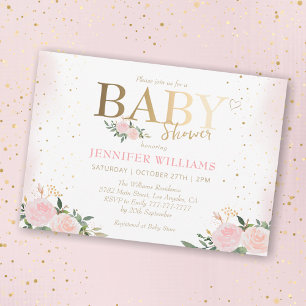 Chic Pink Floral Gold Girl Baby Shower Invitation