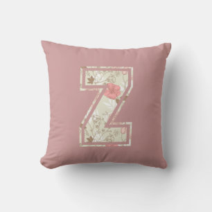 Chic Pink Floral Letter Throw Pillow