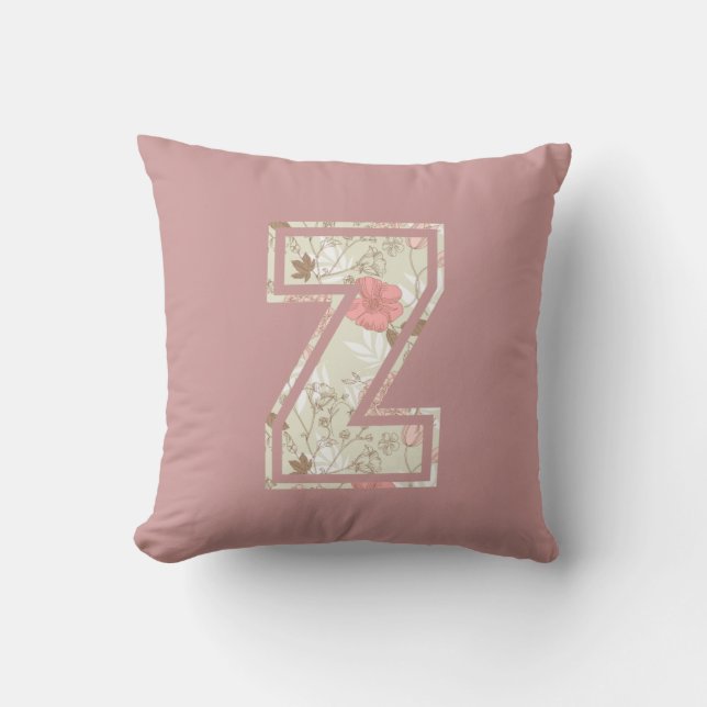 Chic Pink Floral Letter Throw Pillow (Front)