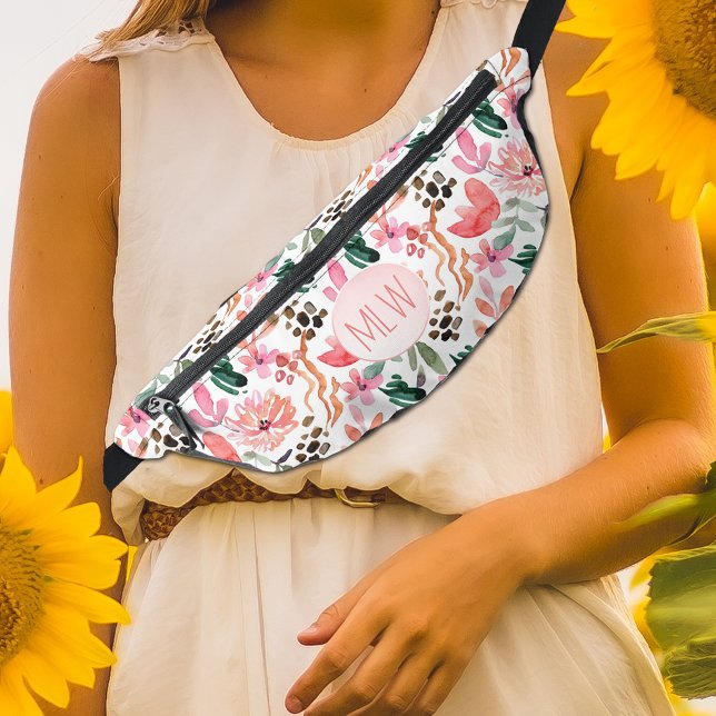 Chic Pink Floral Monogrammed Fanny Pack (Chic Pink Floral Monogrammed Fanny Pack)